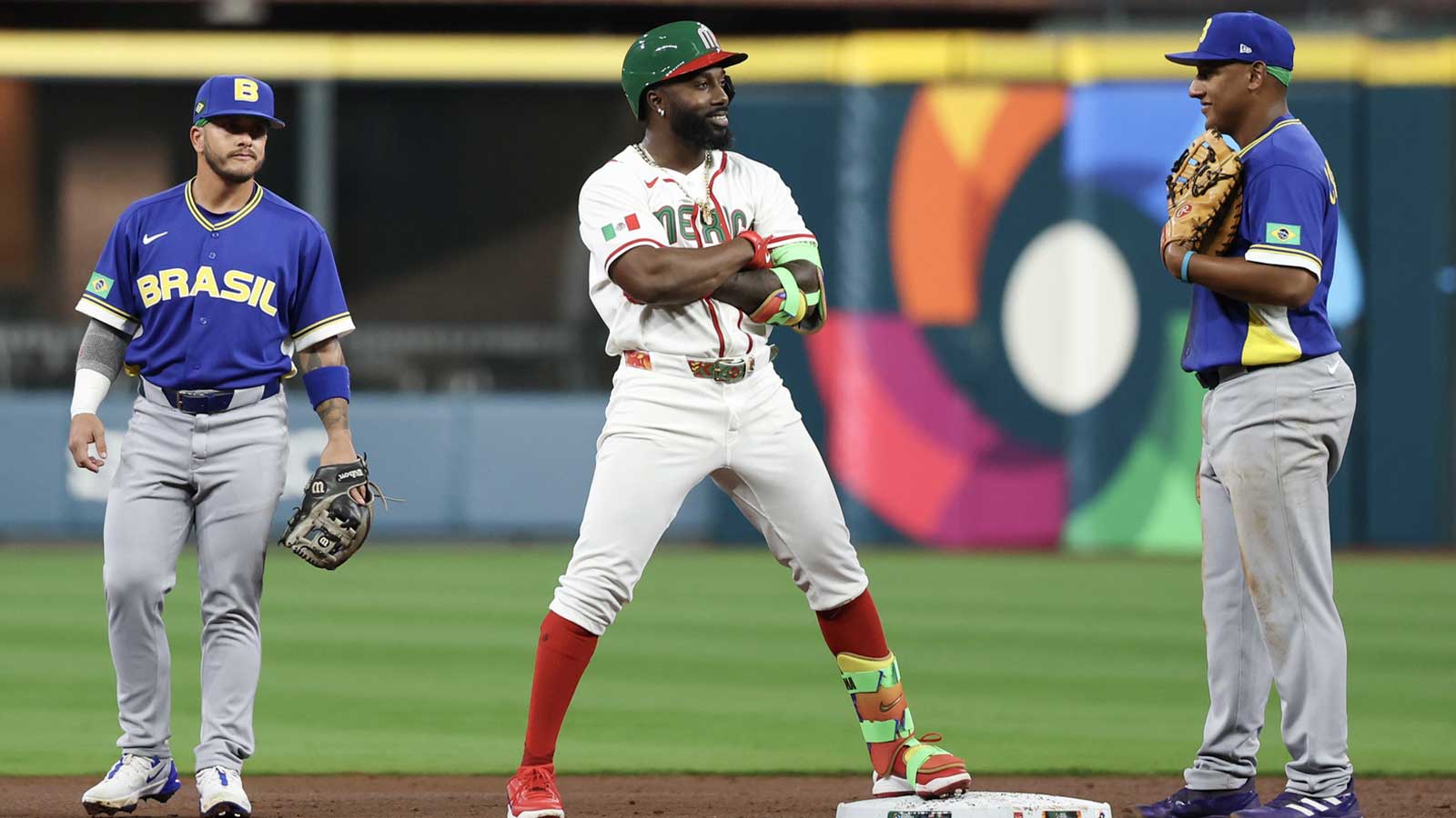 Mexico left fielder Randy Arozarena (56) reacts